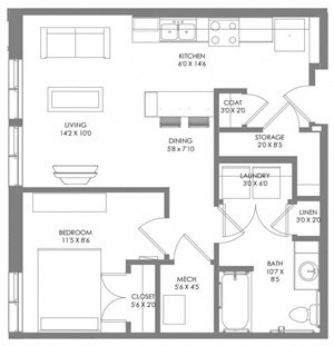 A floor plan of a house with labeled rooms and dimensions.